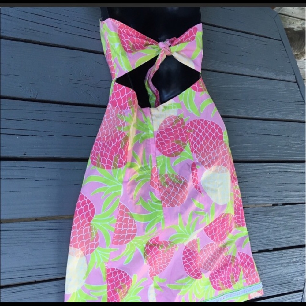 Lilly Pulitzer Strapless Dress 0 strapless sundress back cutout ties Y2K vintage - Picture 1 of 6